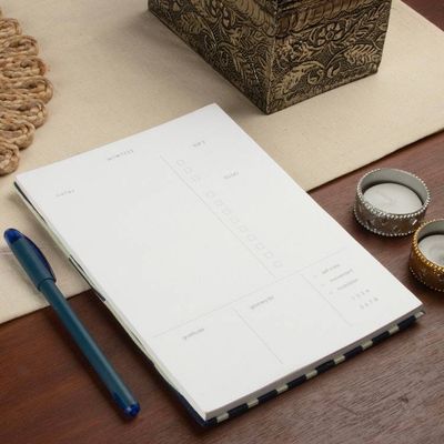 Alternate image for Abstract-Patterned Blue and Ivory 100 Cotton Daily Planner Blue Brilliant