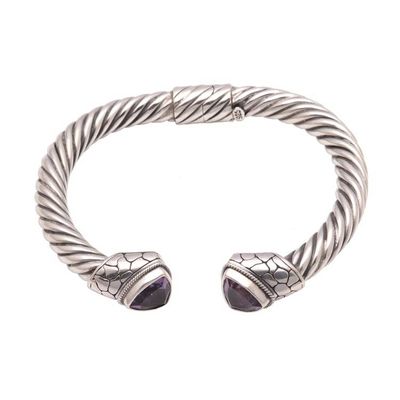 Alternate image for 4.5-Carat Trillion Amethyst Cuff Bracelet from Bali Paved Glitter