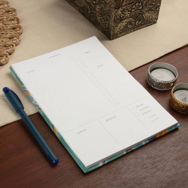 Alternate image for Floral-Patterned Yellow and Turquoise Cotton Daily Planner Summer Desires