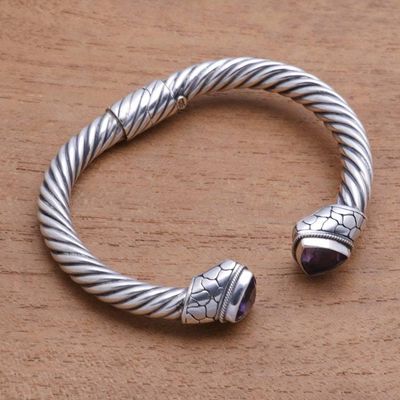 Alternate image for 4.5-Carat Trillion Amethyst Cuff Bracelet from Bali Paved Glitter