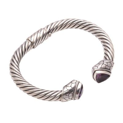 Alternate image for 4.5-Carat Trillion Amethyst Cuff Bracelet from Bali Paved Glitter