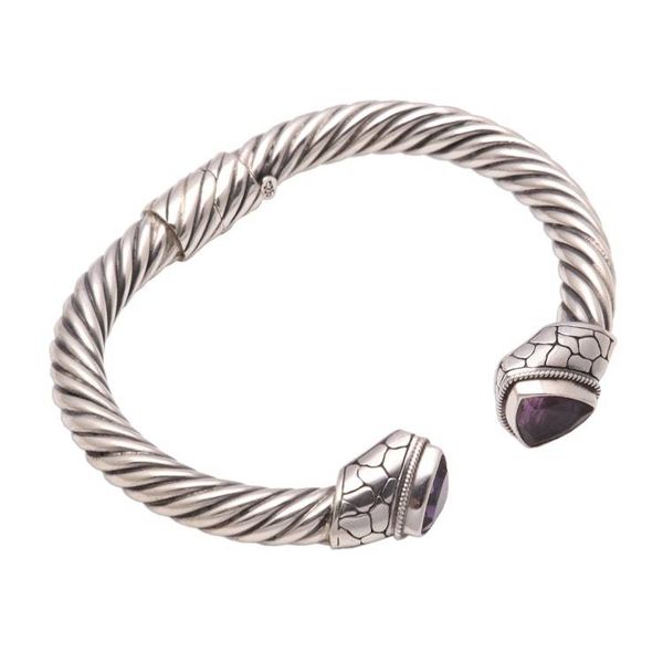 Alternate image for 4.5-Carat Trillion Amethyst Cuff Bracelet from Bali Paved Glitter