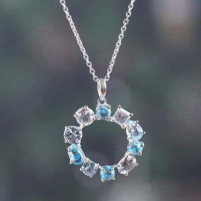 Primary image for Blue Topaz Reconstituted Turquoise Quartz Pendant Necklace Oceanic Wreath of Gems