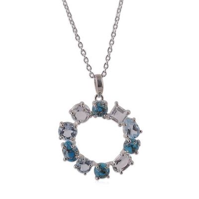 Alternate image for Blue Topaz Reconstituted Turquoise Quartz Pendant Necklace Oceanic Wreath of Gems