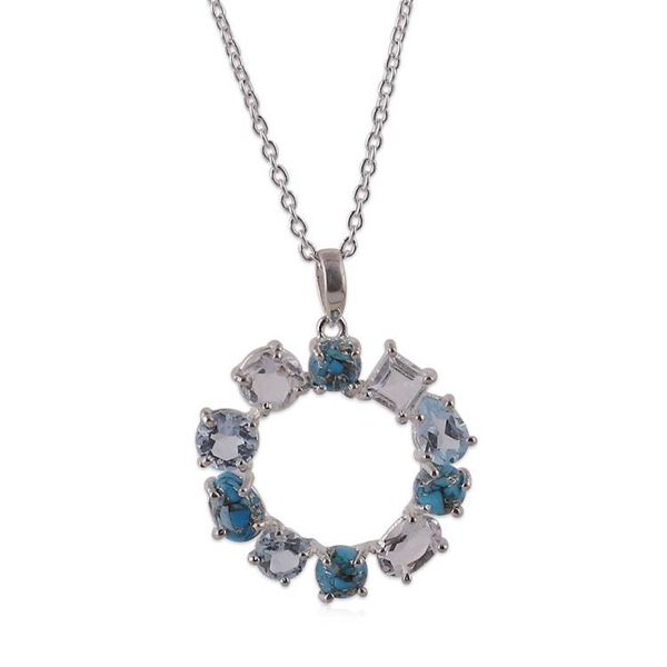 Alternate image for Blue Topaz Reconstituted Turquoise Quartz Pendant Necklace Oceanic Wreath of Gems