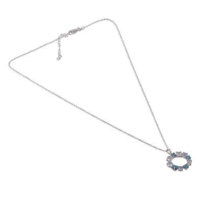Alternate image for Blue Topaz Reconstituted Turquoise Quartz Pendant Necklace Oceanic Wreath of Gems