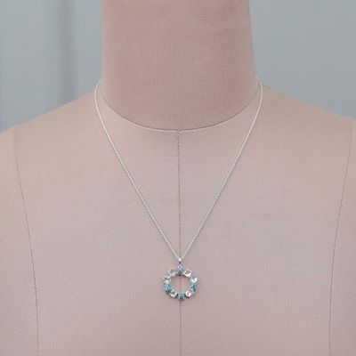 Alternate image for Blue Topaz Reconstituted Turquoise Quartz Pendant Necklace Oceanic Wreath of Gems