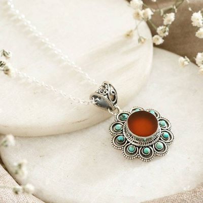 Primary image for Carnelian Reconstituted Turquoise Silver Pendant Necklace Radiant Bloom