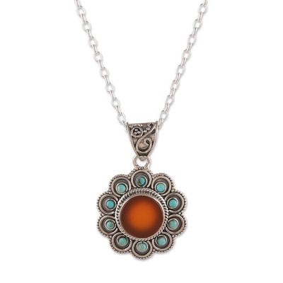 Alternate image for Carnelian Reconstituted Turquoise Silver Pendant Necklace Radiant Bloom