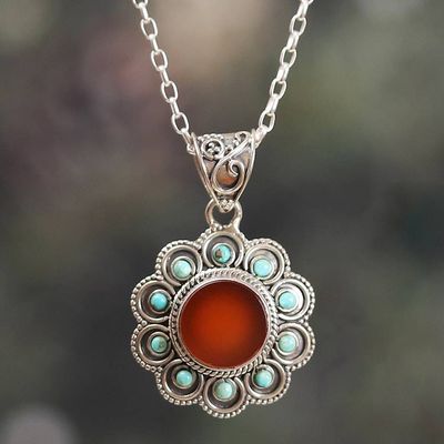 Alternate image for Carnelian Reconstituted Turquoise Silver Pendant Necklace Radiant Bloom