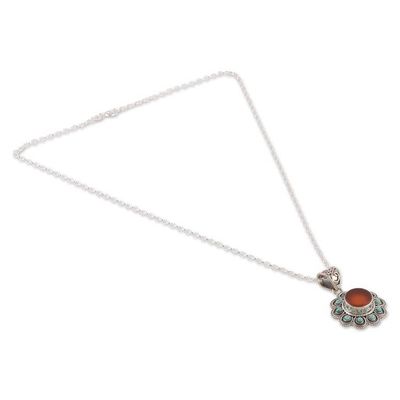 Alternate image for Carnelian Reconstituted Turquoise Silver Pendant Necklace Radiant Bloom