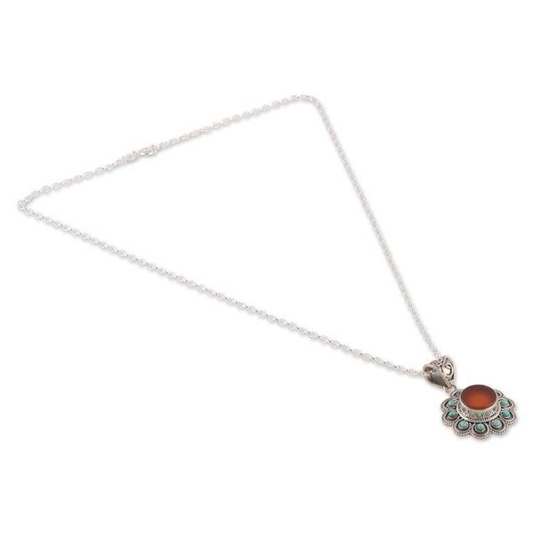 Alternate image for Carnelian Reconstituted Turquoise Silver Pendant Necklace Radiant Bloom