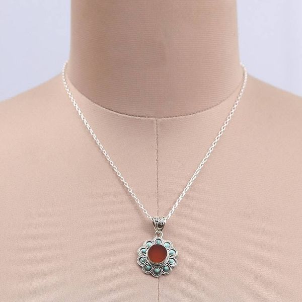 Alternate image for Carnelian Reconstituted Turquoise Silver Pendant Necklace Radiant Bloom