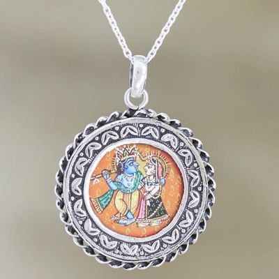 Primary image for Sterling Silver Krishna and Radha Pendant Necklace Feminine and Masculine
