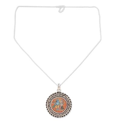 Alternate image for Sterling Silver Krishna and Radha Pendant Necklace Feminine and Masculine