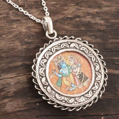 Alternate image for Sterling Silver Krishna and Radha Pendant Necklace Feminine and Masculine