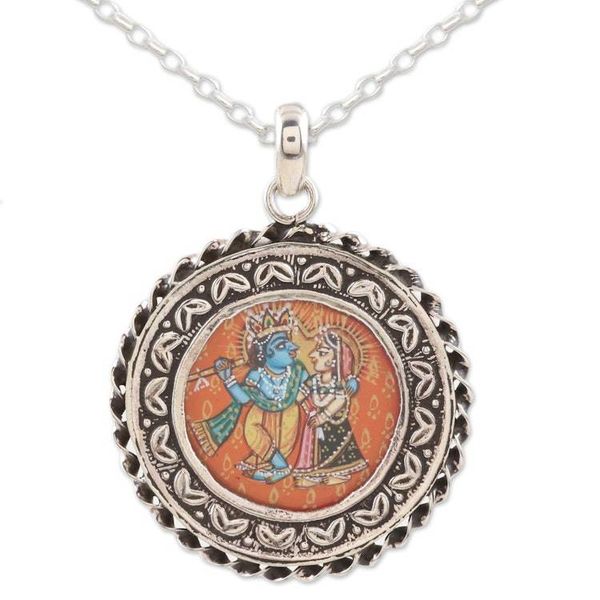 Alternate image for Sterling Silver Krishna and Radha Pendant Necklace Feminine and Masculine
