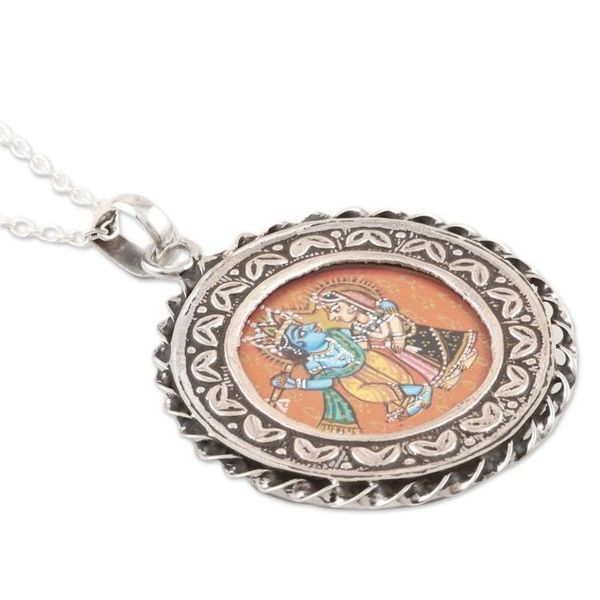 Alternate image for Sterling Silver Krishna and Radha Pendant Necklace Feminine and Masculine