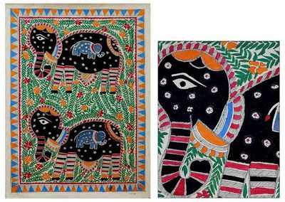 Primary image for Madhubani Painting Elephant Family