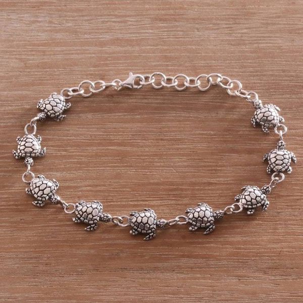 Alternate image for Handcrafted Sterling Silver Turtle Link Bracelet from Bali Turtle Promenade