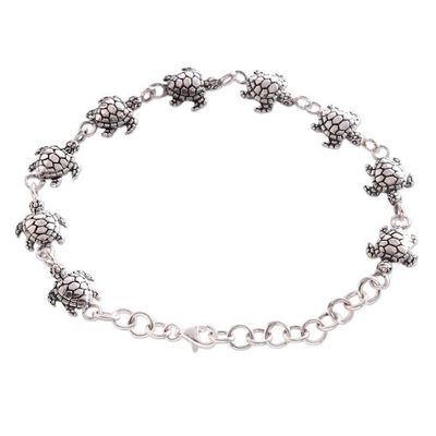 Alternate image for Handcrafted Sterling Silver Turtle Link Bracelet from Bali Turtle Promenade