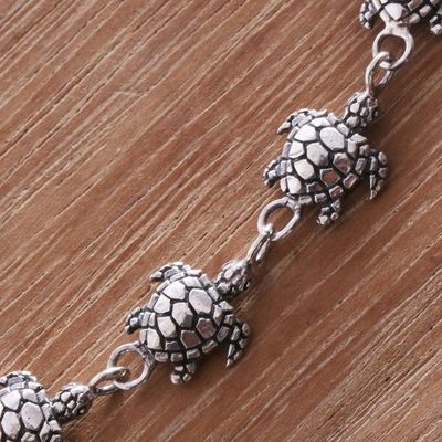 Alternate image for Handcrafted Sterling Silver Turtle Link Bracelet from Bali Turtle Promenade