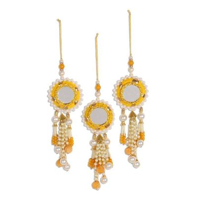 Alternate image for Mirrored Beaded Ornaments from India Set of 3 Mirrored Suns