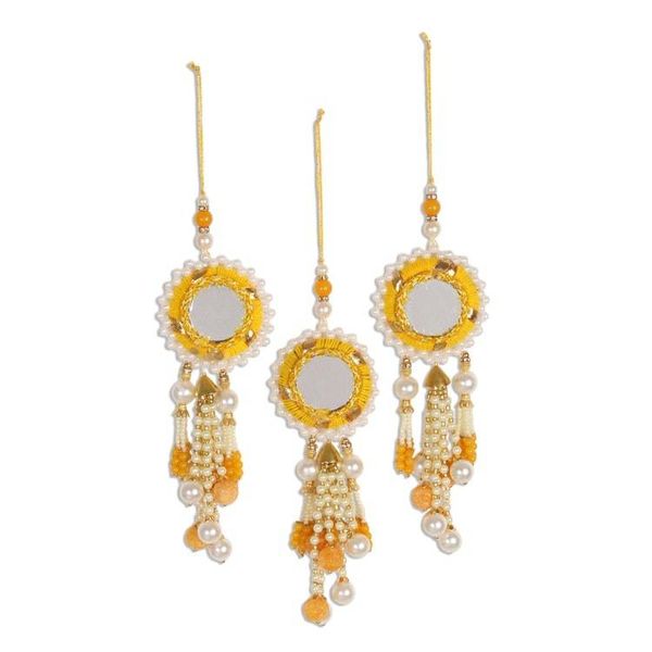 Alternate image for Mirrored Beaded Ornaments from India Set of 3 Mirrored Suns