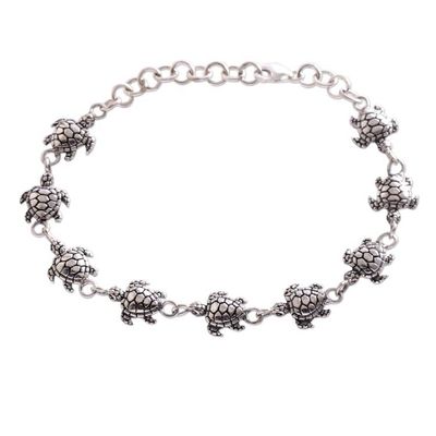 Alternate image for Handcrafted Sterling Silver Turtle Link Bracelet from Bali Turtle Promenade