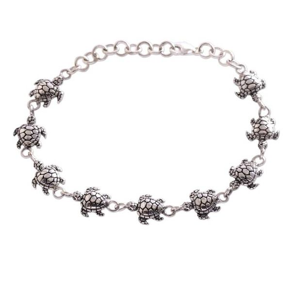 Alternate image for Handcrafted Sterling Silver Turtle Link Bracelet from Bali Turtle Promenade