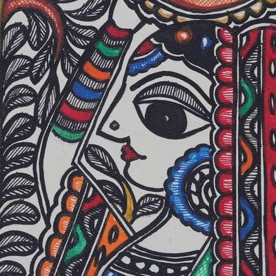 Alternate image for Natural Dye Radha Krishna Madhubani Painting Diptych Radha Krishna I