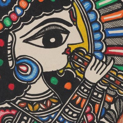 Alternate image for Natural Dye Radha Krishna Madhubani Painting Diptych Radha Krishna I