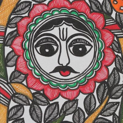 Alternate image for Classic Natural Dye Madhubani Painting of Sun and Elephant Mighty Sun