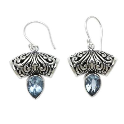 Alternate image for Balinese Artisan Crafted Blue Topaz Earrings Dewdrop Fern