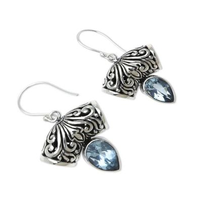 Alternate image for Balinese Artisan Crafted Blue Topaz Earrings Dewdrop Fern