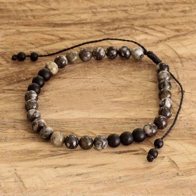 Alternate image for Mens Handmade Obsidian and Onyx Beaded Wristband Bracelet Black Beach