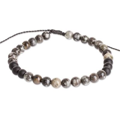 Alternate image for Mens Handmade Obsidian and Onyx Beaded Wristband Bracelet Black Beach