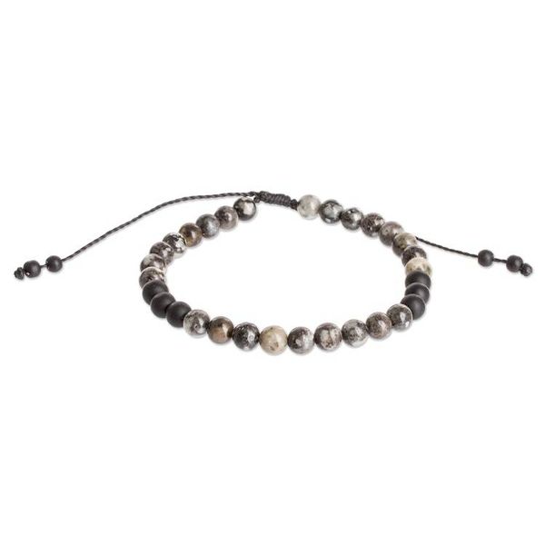 Alternate image for Mens Handmade Obsidian and Onyx Beaded Wristband Bracelet Black Beach