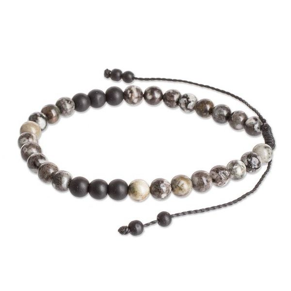 Alternate image for Mens Handmade Obsidian and Onyx Beaded Wristband Bracelet Black Beach
