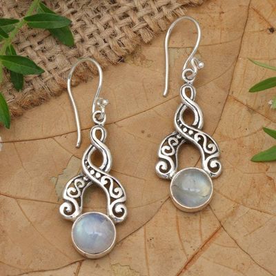 Primary image for Bali Fair Trade Silver Earrings with Rainbow Moonstone Delicate Radiance