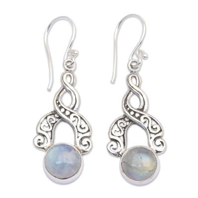 Alternate image for Bali Fair Trade Silver Earrings with Rainbow Moonstone Delicate Radiance