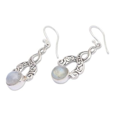 Alternate image for Bali Fair Trade Silver Earrings with Rainbow Moonstone Delicate Radiance