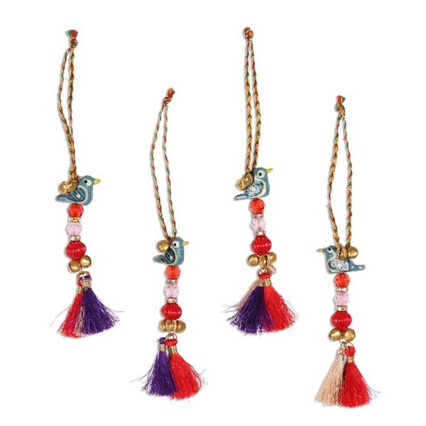 Alternate image for Bird-Themed Wood Beaded Ornaments from India Set of 4 Chirping Birds