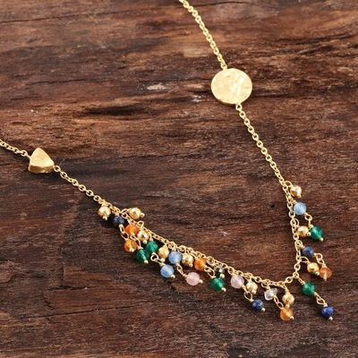 Alternate image for Gold Plated Multi-Gemstone Waterfall Necklace from India Rainbow Drizzle