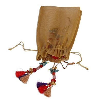 Alternate image for Bird-Themed Wood Beaded Ornaments from India Set of 4 Chirping Birds
