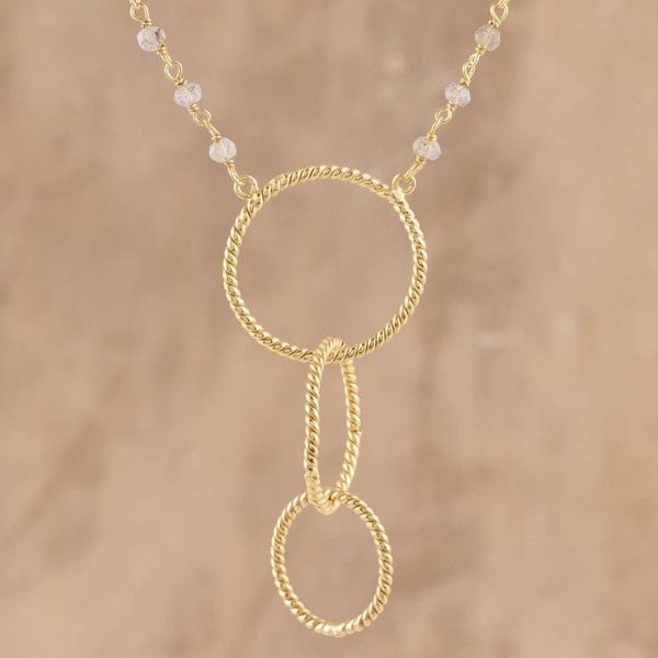 Alternate image for Gold Plated Labradorite Link Pendant Necklace from India Golden Rope