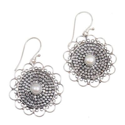 Alternate image for Cultured Pearl and Sterling Silver Dangle Earrings from Bali Pearl Elegance