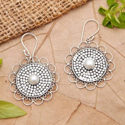 Alternate image for Cultured Pearl and Sterling Silver Dangle Earrings from Bali Pearl Elegance