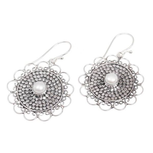 Alternate image for Cultured Pearl and Sterling Silver Dangle Earrings from Bali Pearl Elegance
