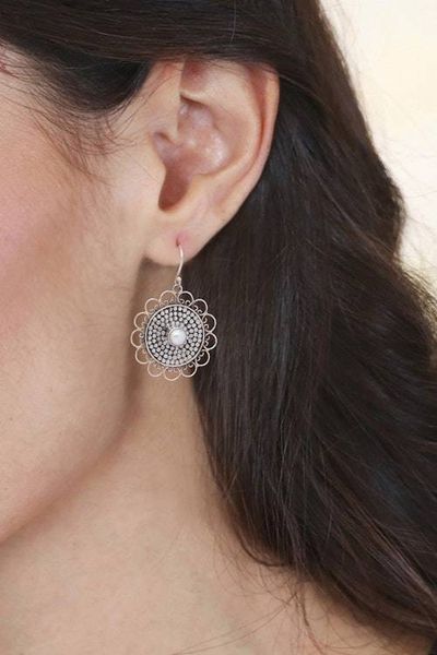 Alternate image for Cultured Pearl and Sterling Silver Dangle Earrings from Bali Pearl Elegance